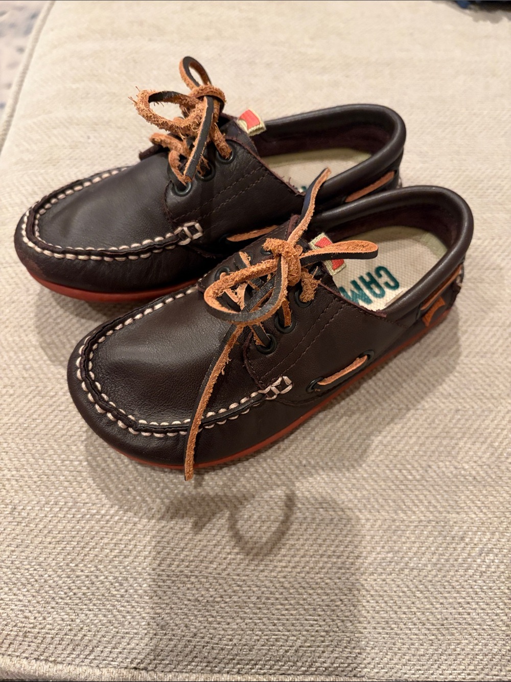 Camper Peu Dark Brown Leather boat shoes toddler size 27
